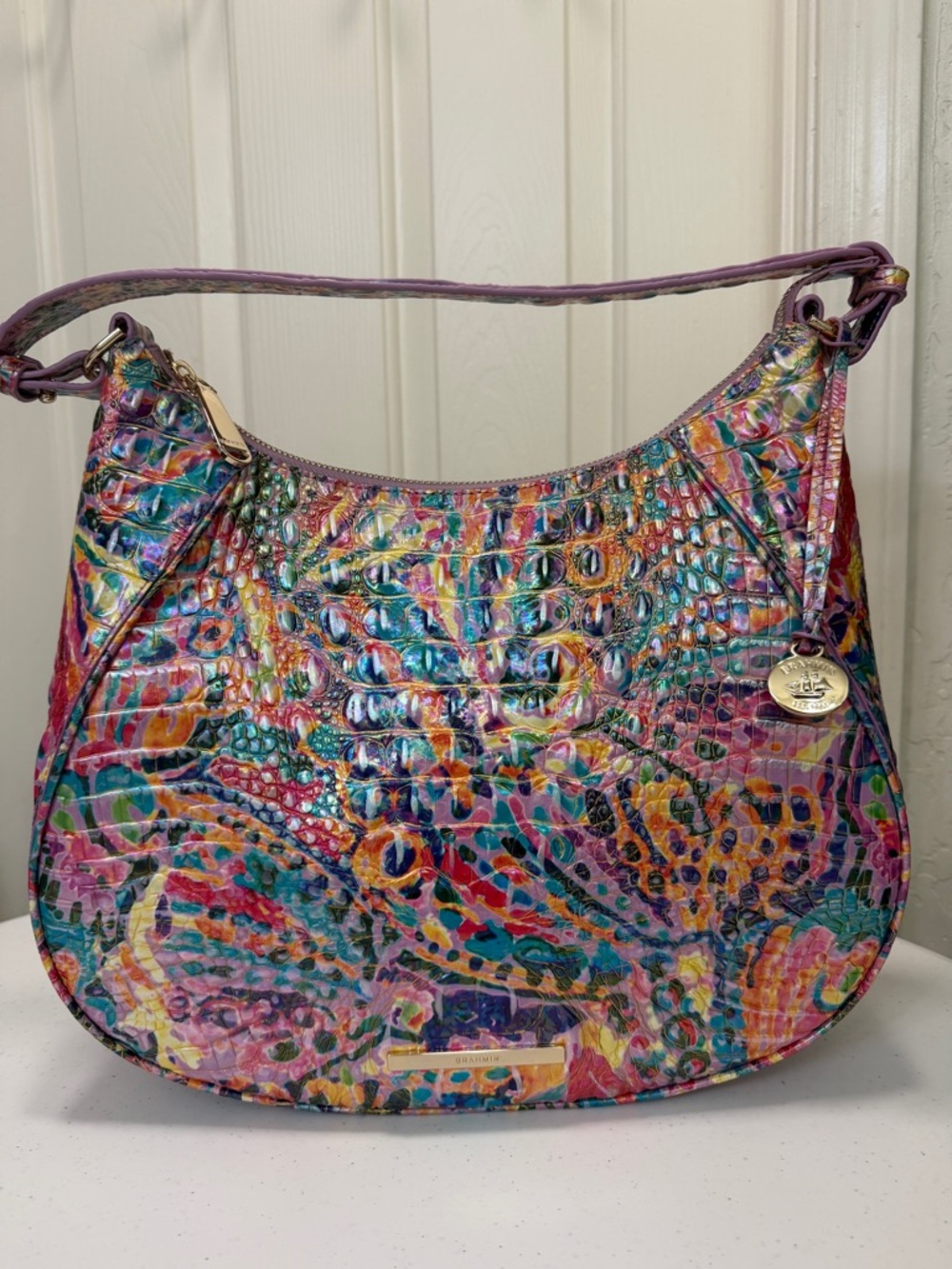 Brahmin Melbourne Amira Shoulder Bag "Rainbow Reef nwot croc-embossed leather